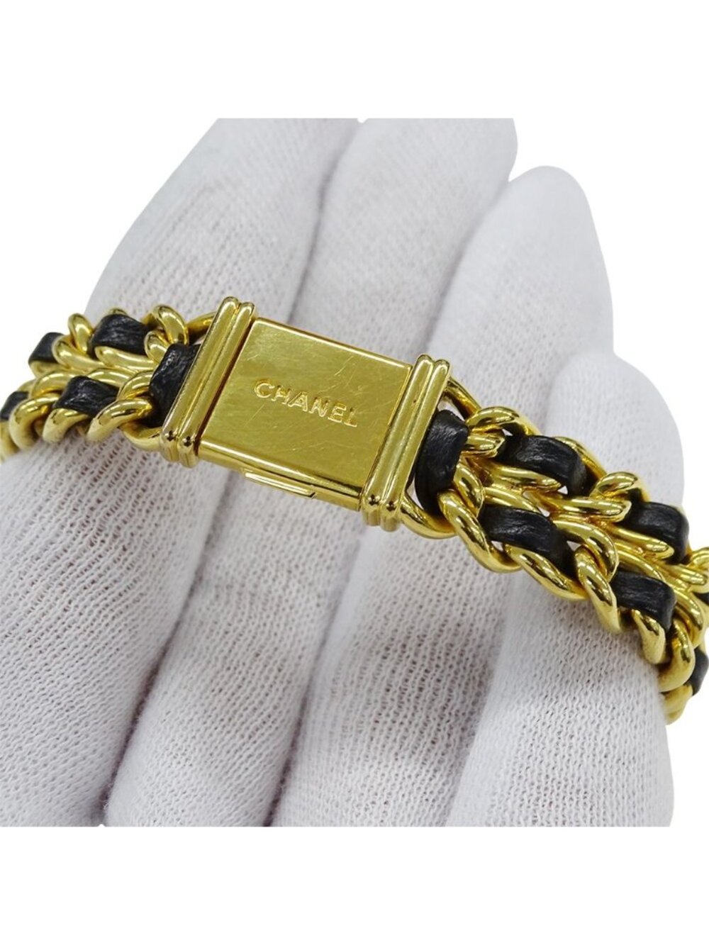 Chanel Watch Premiere Quartz Leather M Square Gold Black - Picture 6 of 10